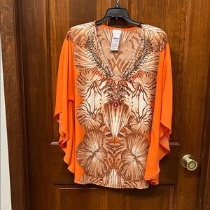 Chico's Vibrant Orange and Brown Blouse